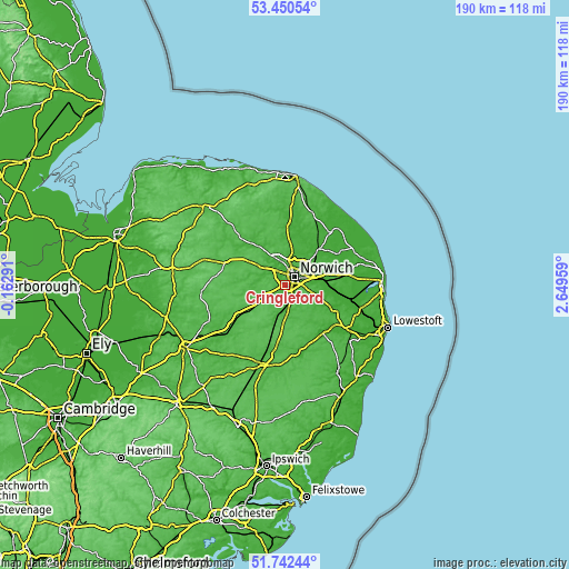 Topographic map of Cringleford