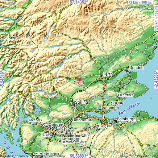 Topographic map of Crieff