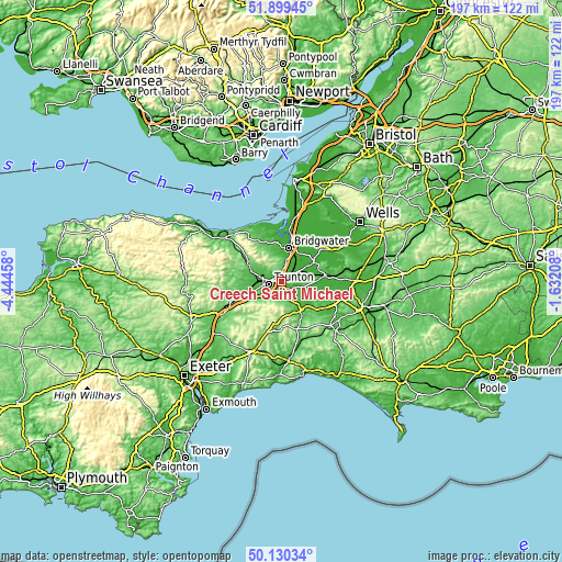 Topographic map of Creech Saint Michael