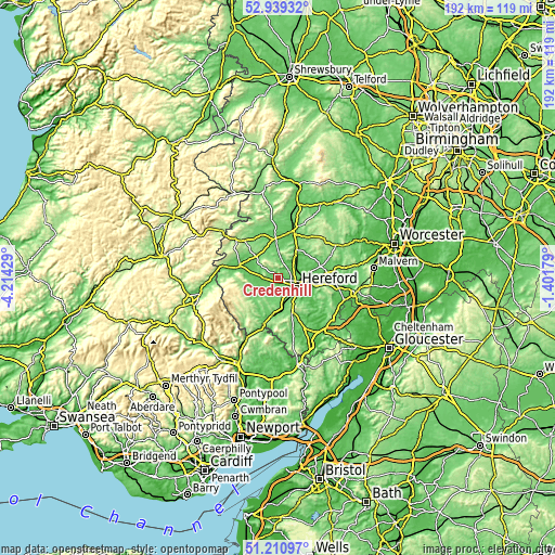 Topographic map of Credenhill