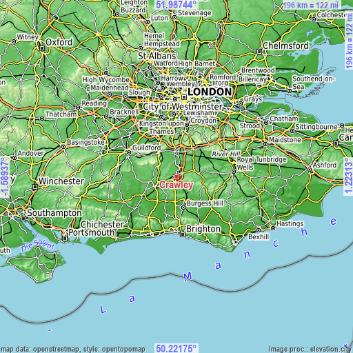 Topographic map of Crawley