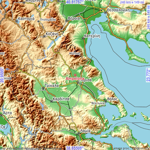 Topographic map of Ampelóna