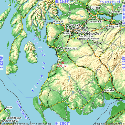 Topographic map of Coylton