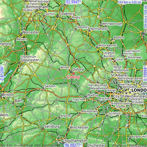 Topographic map of Cowley