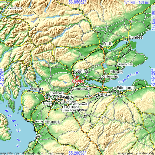 Topographic map of Cowie