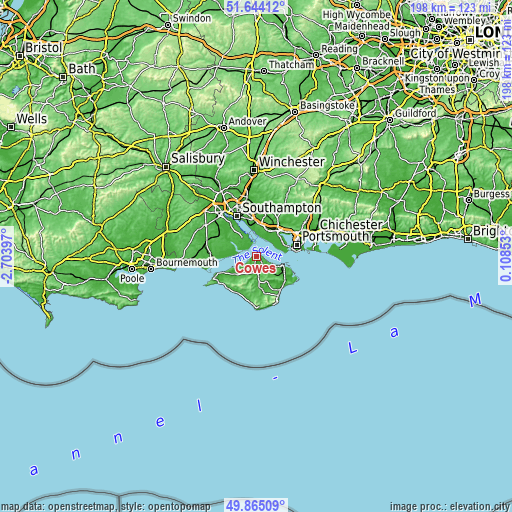 Topographic map of Cowes