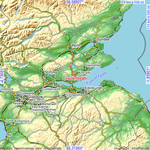 Topographic map of Cowdenbeath