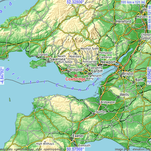 Topographic map of Cowbridge