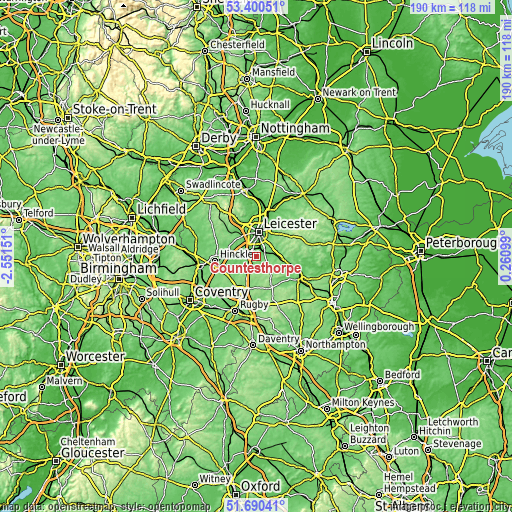Topographic map of Countesthorpe