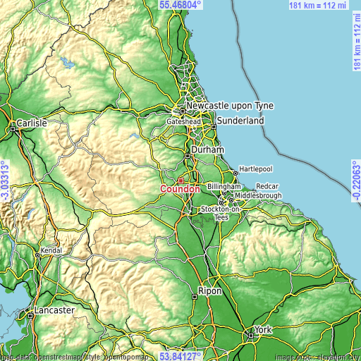 Topographic map of Coundon