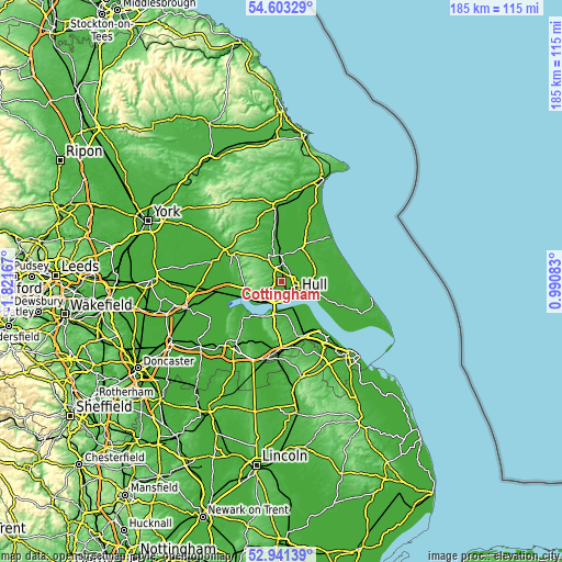 Topographic map of Cottingham