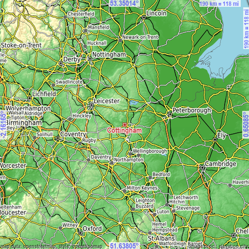 Topographic map of Cottingham