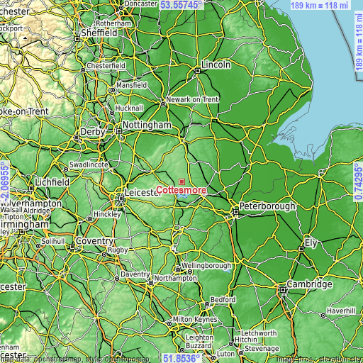 Topographic map of Cottesmore