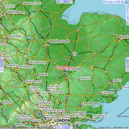 Topographic map of Cottenham