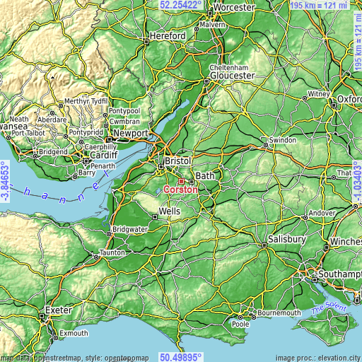 Topographic map of Corston
