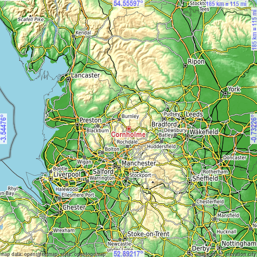 Topographic map of Cornholme