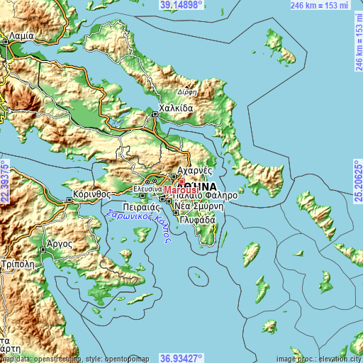 Topographic map of Maroúsi