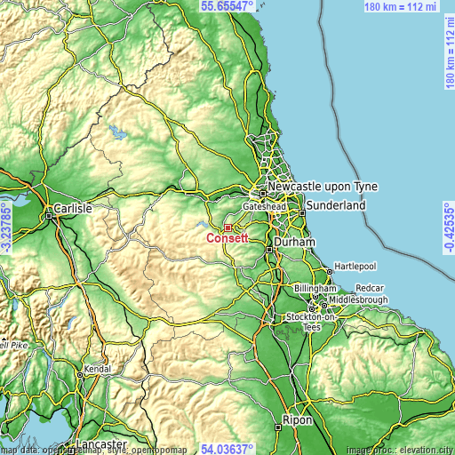 Topographic map of Consett