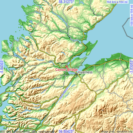 Topographic map of Conon Bridge