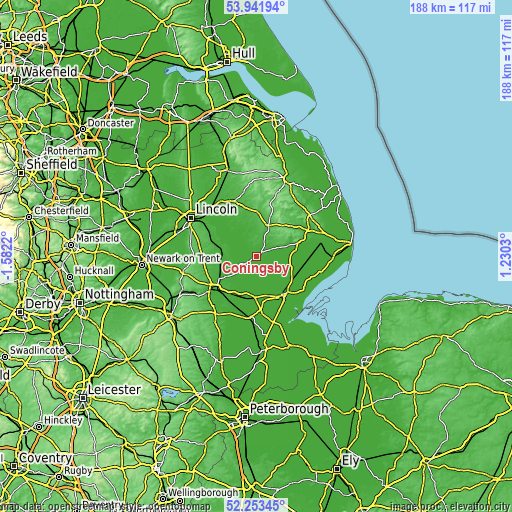 Topographic map of Coningsby