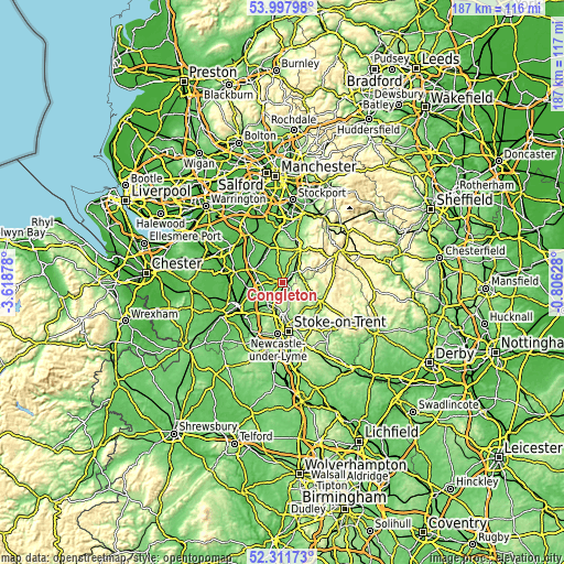 Topographic map of Congleton