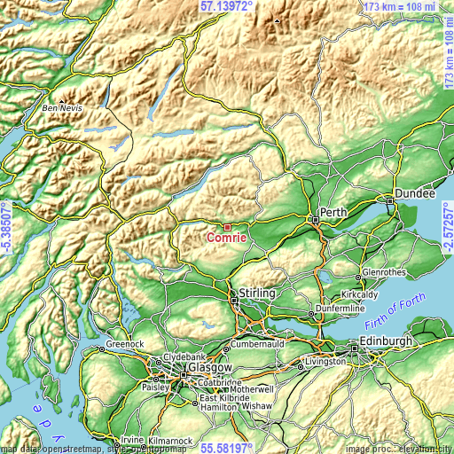 Topographic map of Comrie