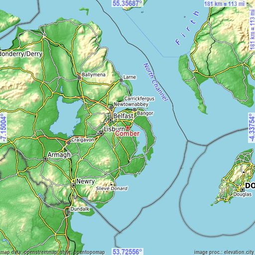 Topographic map of Comber