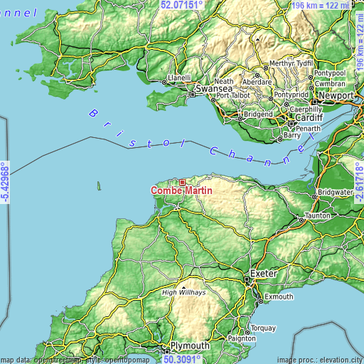 Topographic map of Combe Martin