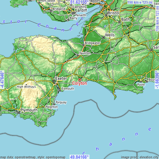 Topographic map of Colyton