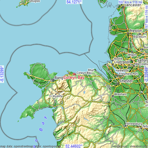 Topographic map of Colwyn Bay