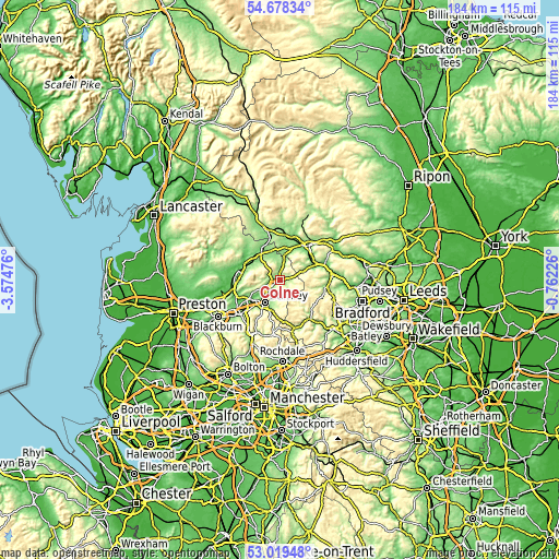 Topographic map of Colne