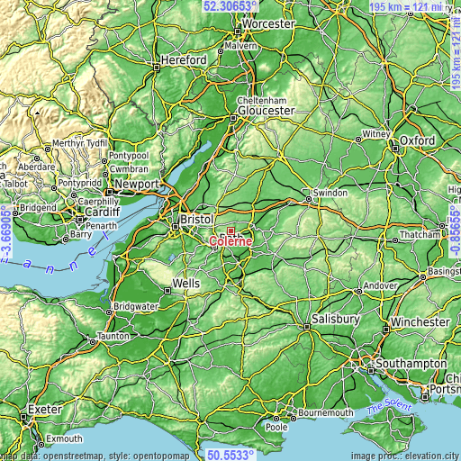 Topographic map of Colerne