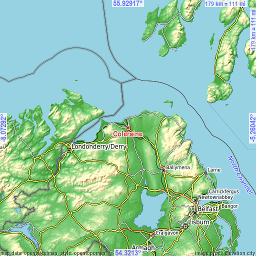 Topographic map of Coleraine