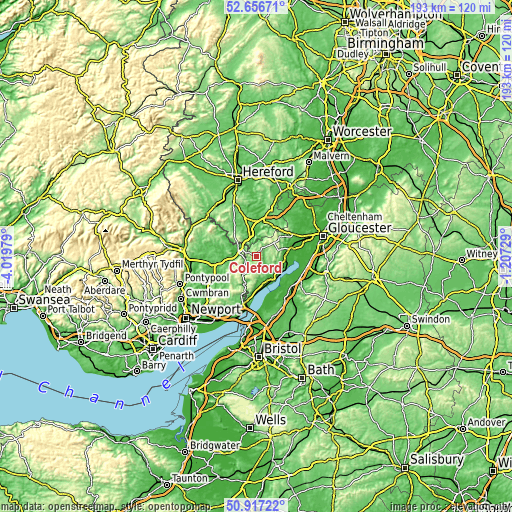 Topographic map of Coleford