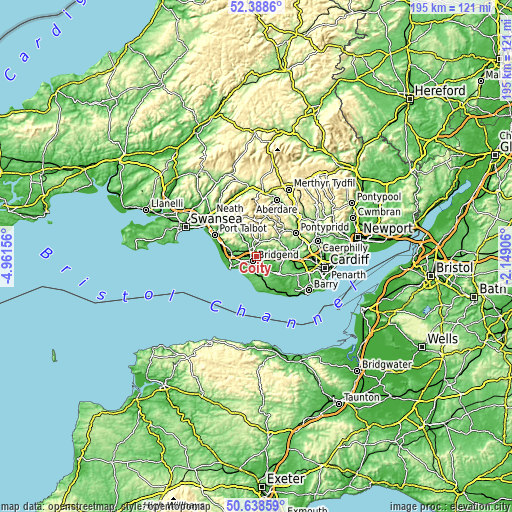 Topographic map of Coity