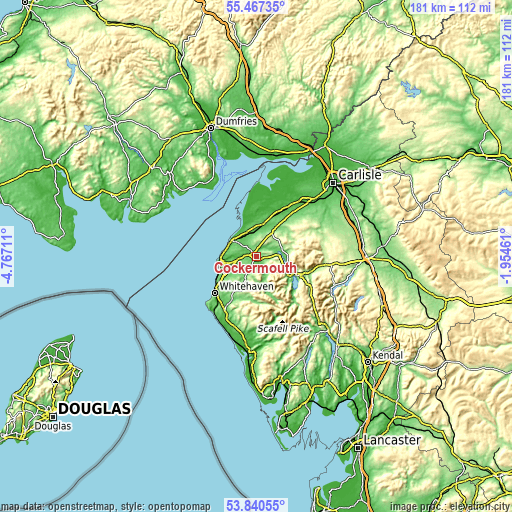 Topographic map of Cockermouth