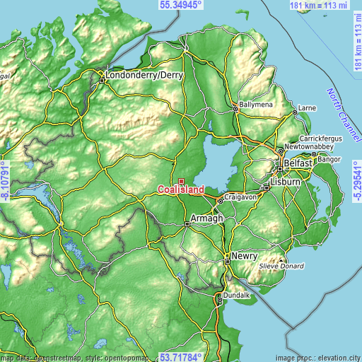 Topographic map of Coalisland