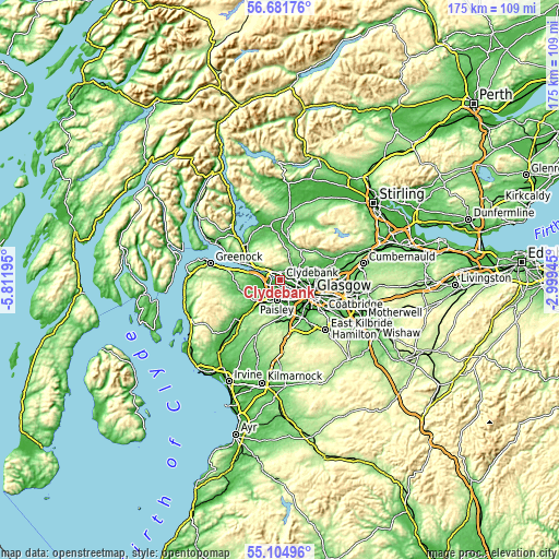 Topographic map of Clydebank