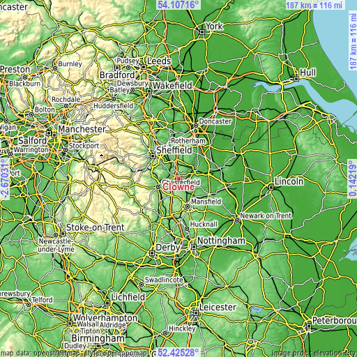 Topographic map of Clowne