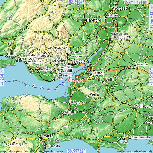 Topographic map of Clevedon