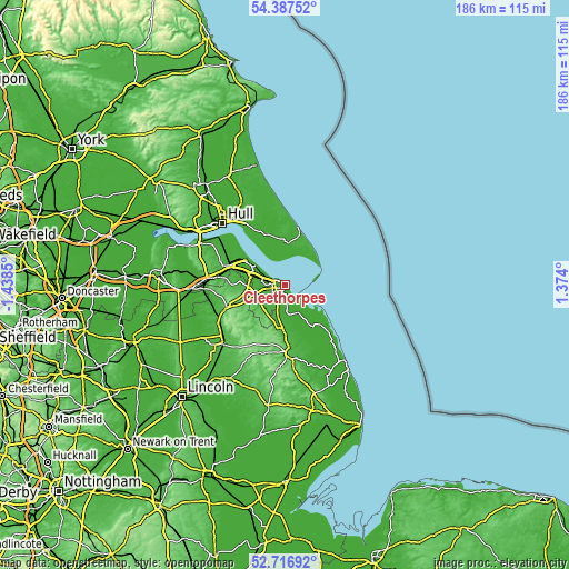 Topographic map of Cleethorpes