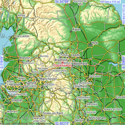 Topographic map of Cleckheaton