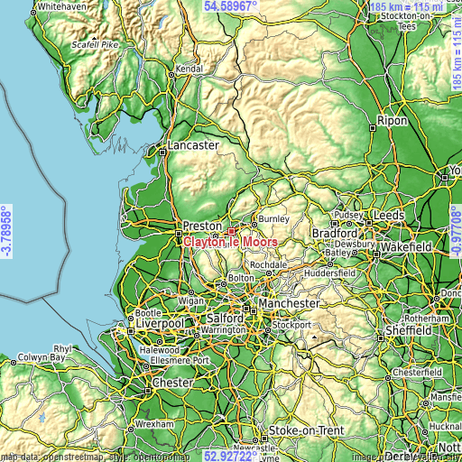 Topographic map of Clayton le Moors