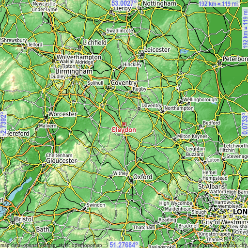 Topographic map of Claydon
