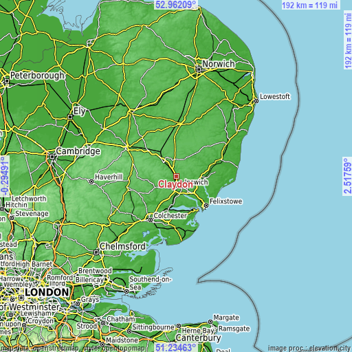 Topographic map of Claydon