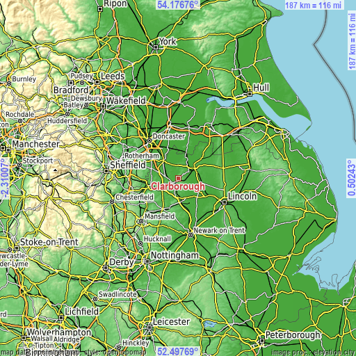 Topographic map of Clarborough