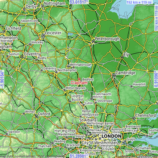 Topographic map of Clapham