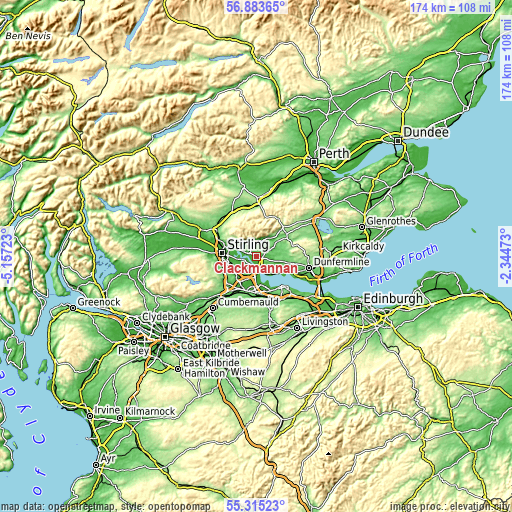 Topographic map of Clackmannan