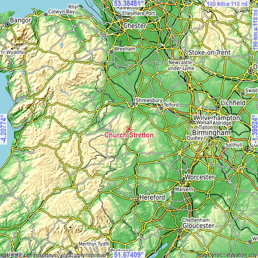 Topographic map of Church Stretton