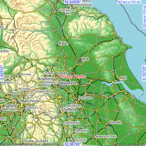 Topographic map of Church Fenton